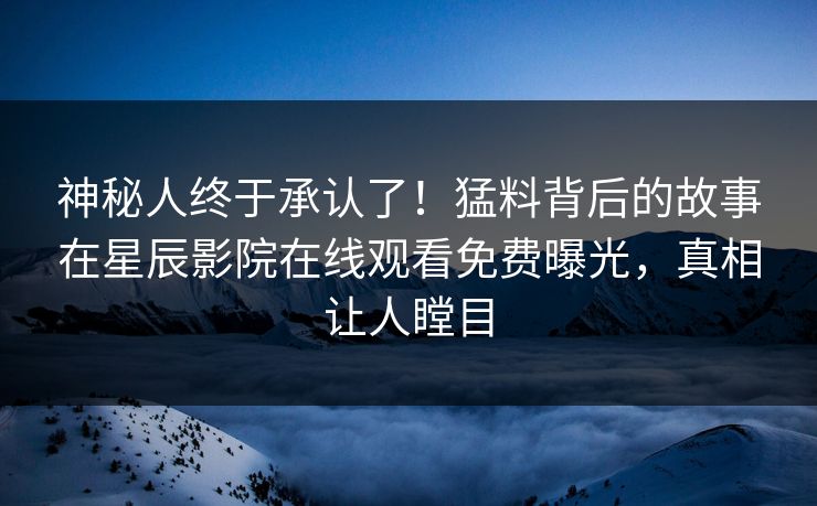 神秘人终于承认了！猛料背后的故事在星辰影院在线观看免费曝光，真相让人瞠目